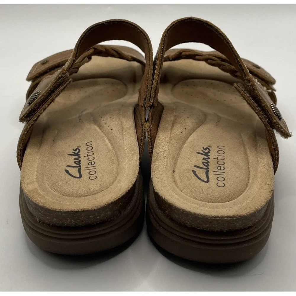 Clarks Collection Leather Slide Sandals - April Raelyn Tan A49 Women's Size 6.5M